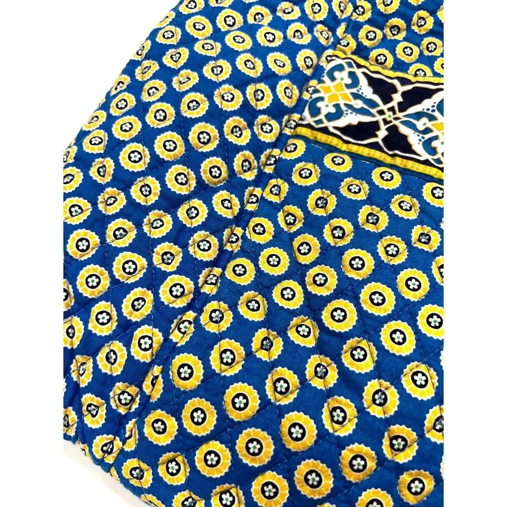 VERA BRADLEY Tote Bag Riviera Blue‎ Yellow Flower Pockets Quilted Snap Closure